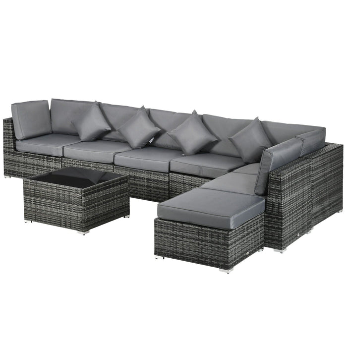 Image of an Outsunny Grey Rattan Corner Sofa Set With Chaise, Coffee Table