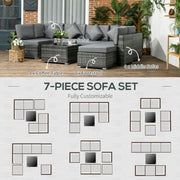 Image of an Outsunny Grey Rattan Corner Sofa Set With Chaise, Coffee Table