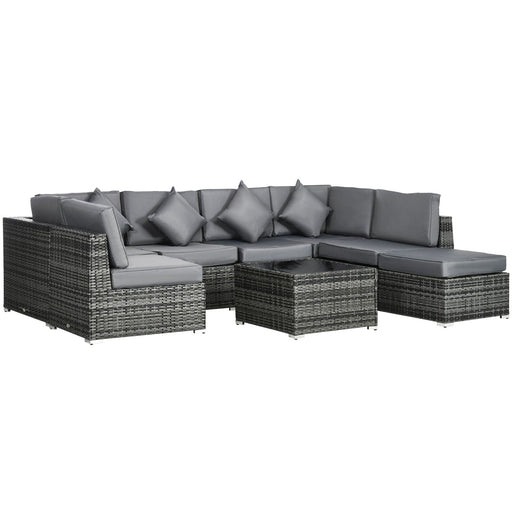 Image of an Outsunny Grey Rattan Corner Sofa Set With Chaise, Coffee Table