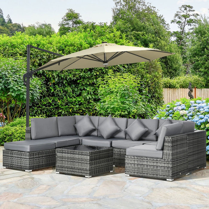 Image of an Outsunny Grey Rattan Corner Sofa Set With Chaise, Coffee Table