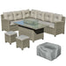 Image of an Outsunny Rattan Garden Corner Sofa Patio Furniture Set With Fire Pit In Table