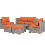 Image of an Outsunny Grey Rattan Garden Sofa Set With Orange Cushions