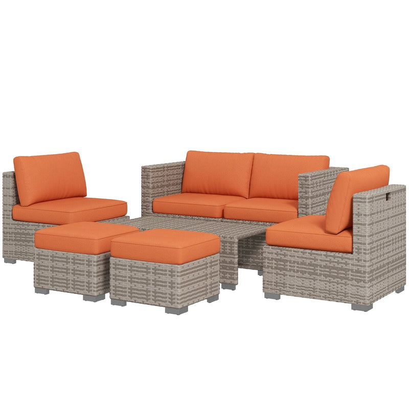 Image of an Outsunny Grey Rattan Garden Sofa Set With Orange Cushions