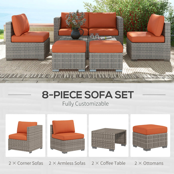 Image of an Outsunny Grey Rattan Garden Sofa Set With Orange Cushions