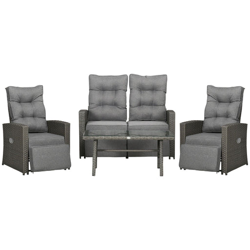 Image of an Outsunny Rattan Reclining Chairs Garden Furniture Set, Dark Grey