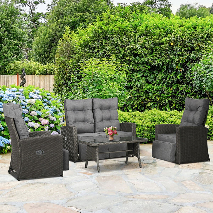 Image of an Outsunny Rattan Reclining Chairs Garden Furniture Set, Dark Grey