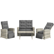 Image of an Outsunny Rattan Reclining Chairs Garden Furniture Set, Light Grey