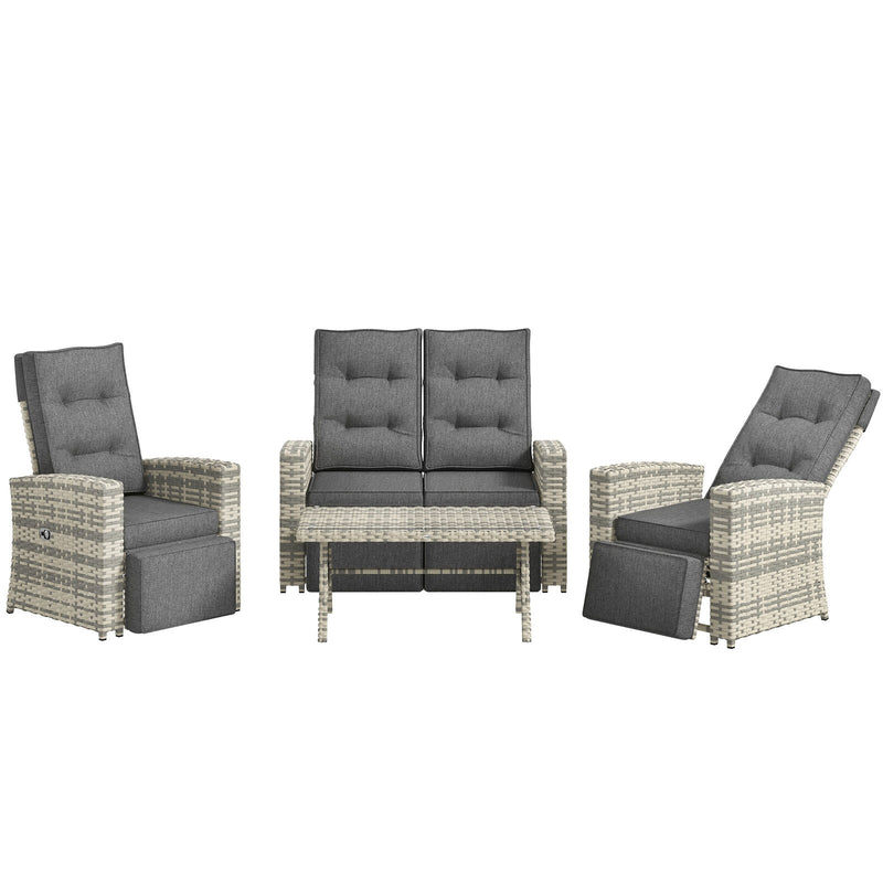 Image of an Outsunny Rattan Reclining Chairs Garden Furniture Set, Light Grey