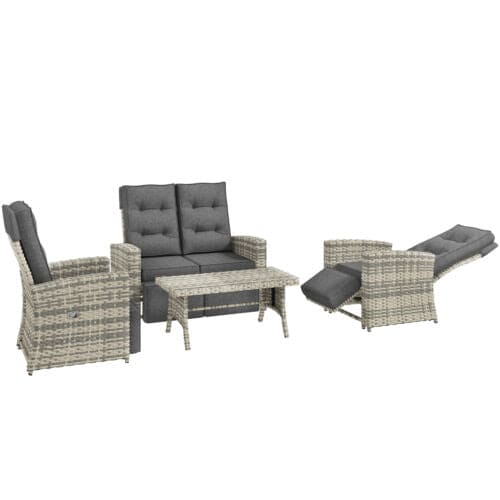 Image of an Outsunny Rattan Reclining Chairs Garden Furniture Set, Light Grey