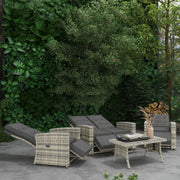 Rattan Reclining Chairs Garden Furniture Set, Light Grey Outsunny
