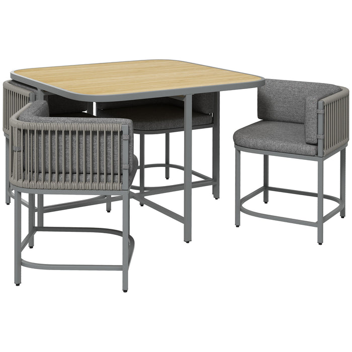 Image of an Outsunny Space Saving 4 Seat Cube Patio Dining Set, Grey