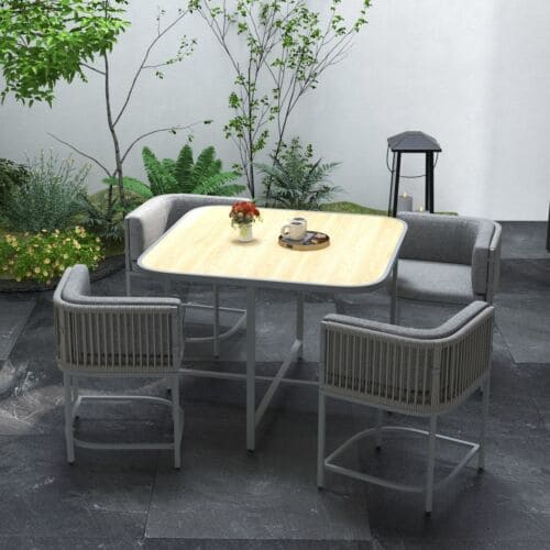 Image of an Outsunny Space Saving 4 Seat Cube Patio Dining Set, Grey