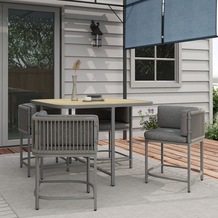 Image of an Outsunny Space Saving 4 Seat Cube Patio Dining Set, Grey