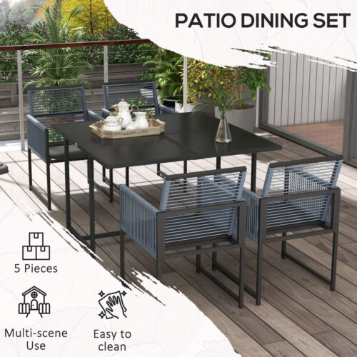 Image of an Outsunny Space Saving 4 Seat Patio Dining Set, Grey