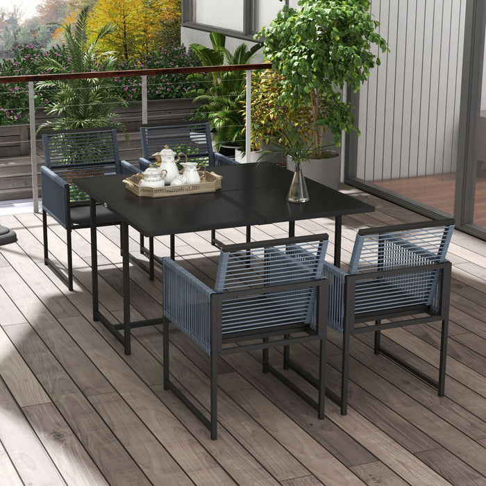 Image of an Outsunny Space Saving 4 Seat Patio Dining Set, Grey