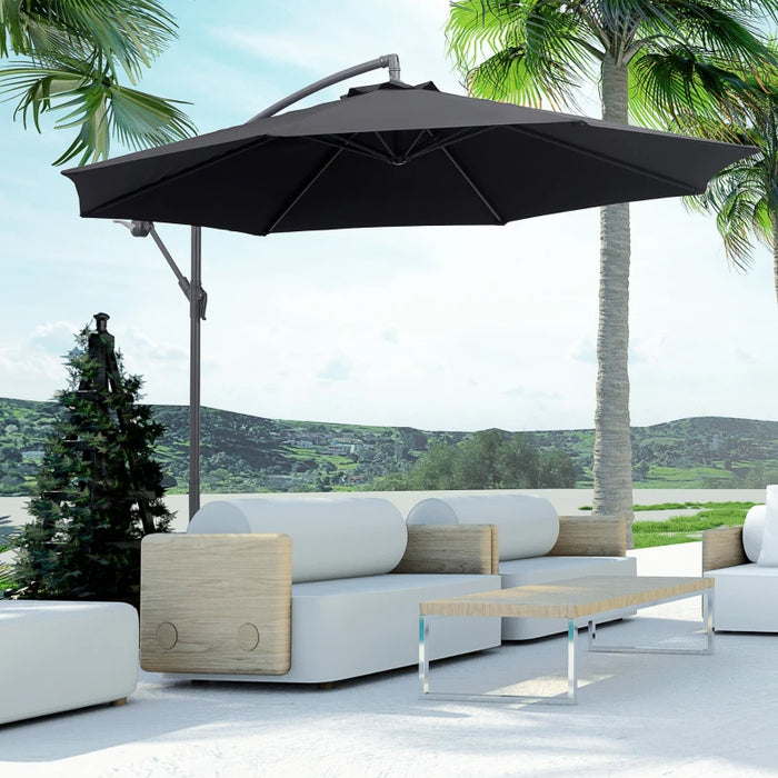 Image of a black overhanging garden parasol