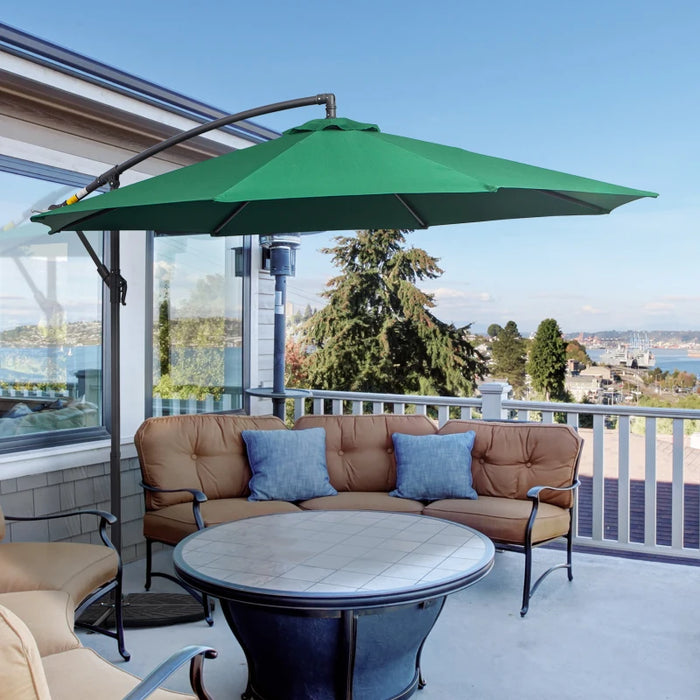 Image of a green overhanging garden parasol