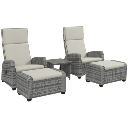 Outsunny Grey Rattan Garden Furniture Set with Reclining Chairs, Footstools,  And a Table