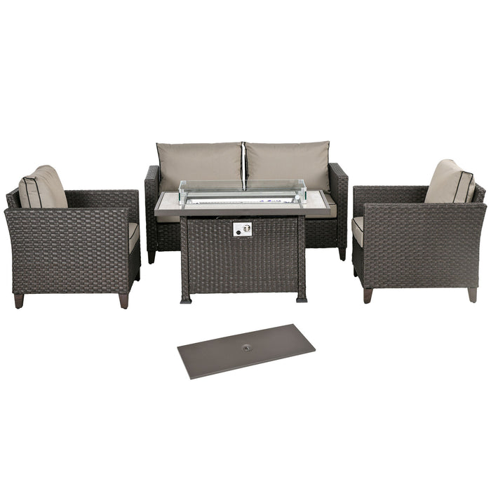 Image of an Outsunny Patio Furniture Set With Fire Pit Table
