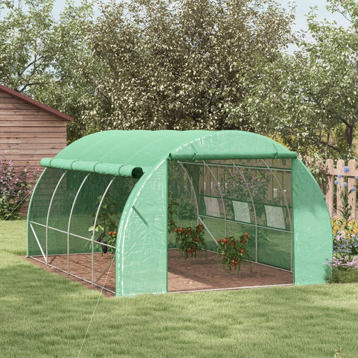 Image of a green 4 meter by 3 meter poly tunnel greenhouse