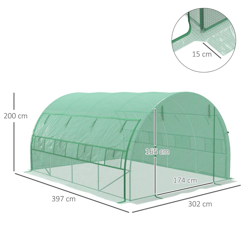 Image of a green 4 meter by 3 meter poly tunnel greenhouse