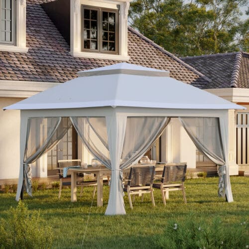 Image of an Outsunny Pop Up Garden Gazebo With Sides, 3.6m x 3.6m, Grey