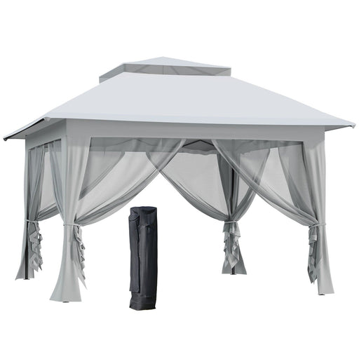 Image of an Outsunny Pop Up Garden Gazebo With Sides, 3.6m x 3.6m, Grey