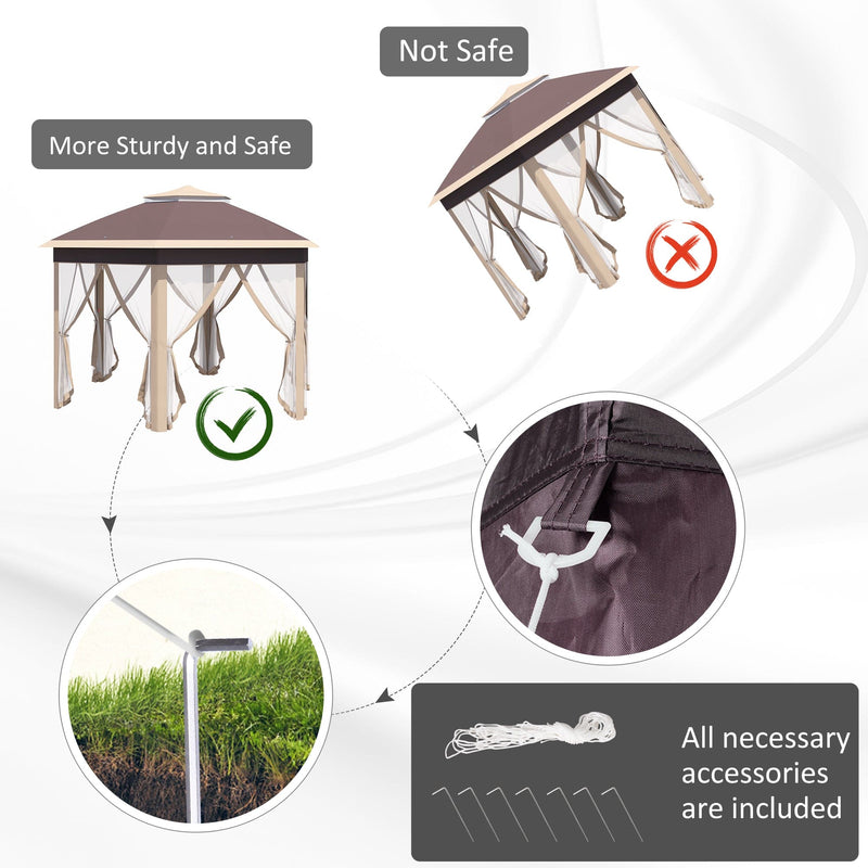 Image of an Outsunny Pop Up Hexagon Gazebo With Sides, 3x4m, Khaki