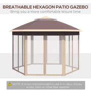 Image of an Outsunny Pop Up Hexagon Gazebo With Sides, 3x4m, Khaki