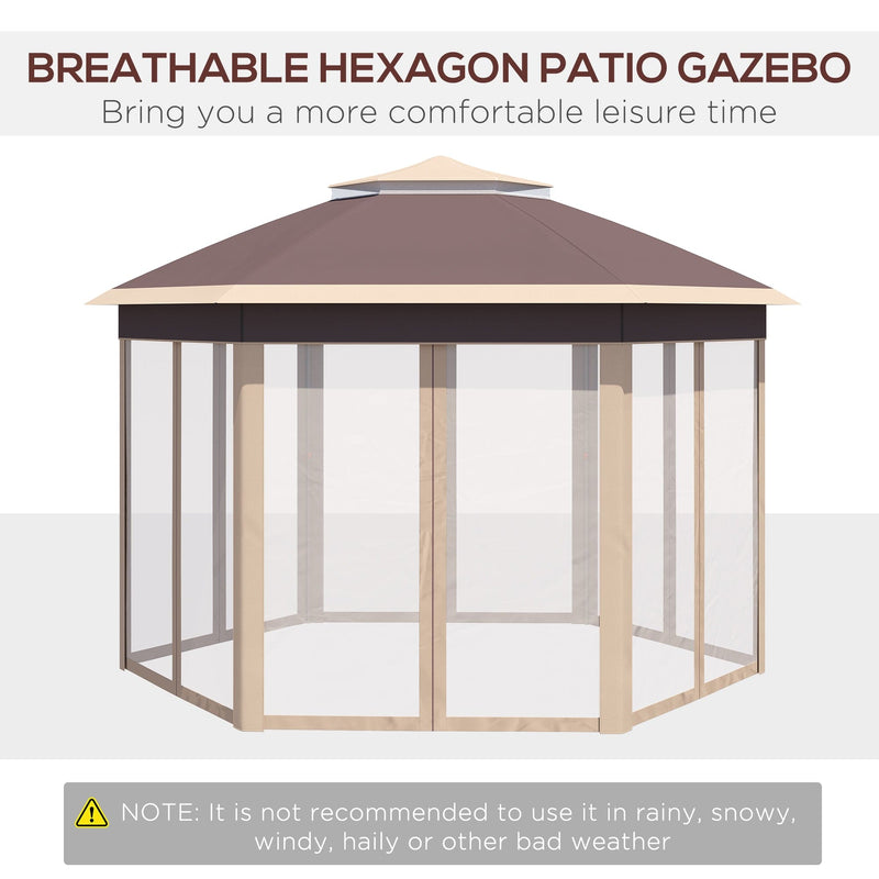 Image of an Outsunny Pop Up Hexagon Gazebo With Sides, 3x4m, Khaki