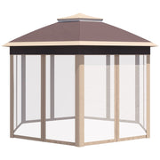 Image of an Outsunny Pop Up Hexagon Gazebo With Sides, 3x4m, Khaki