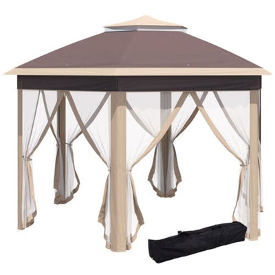 Image of an Outsunny Pop Up Hexagon Gazebo With Sides, 3x4m, Khaki