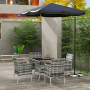Image of an all weather PE Rattan Patio Furniture Square Dining Table and Chairs, Grey