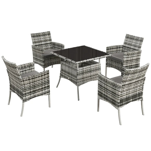 Image of an all weather PE Rattan Patio Furniture Square Dining Table and Chairs, Grey