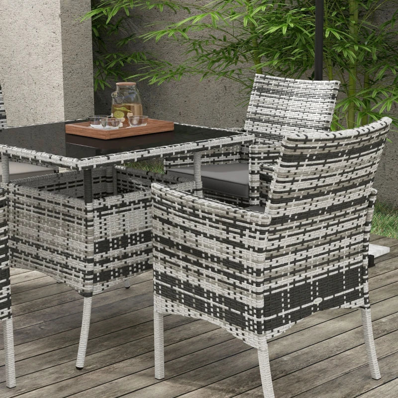 Image of an all weather PE Rattan Patio Furniture Square Dining Table and Chairs, Grey