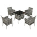 Image of an all weather PE Rattan Patio Furniture Square Dining Table and Chairs, Grey