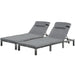 Image of a set of 2 grey rattan sun lounger with cushions and adjustable backrests