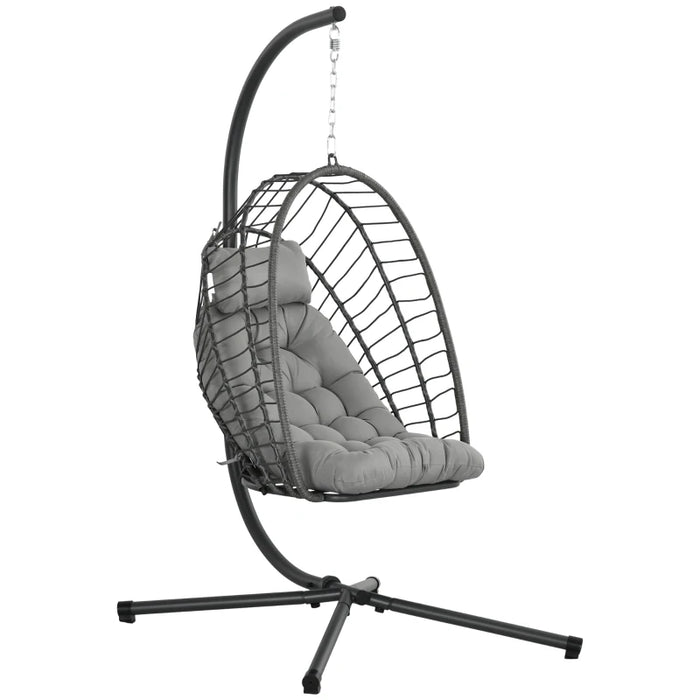 Image of a Rattan Swinging Egg Chair With Stand, Light Grey 