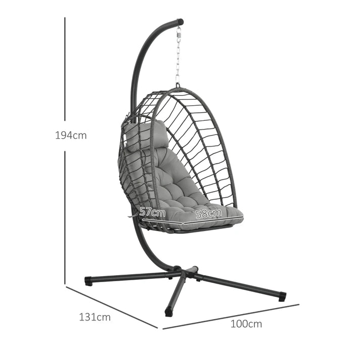 Image of a Rattan Swinging Egg Chair With Stand, Light Grey 