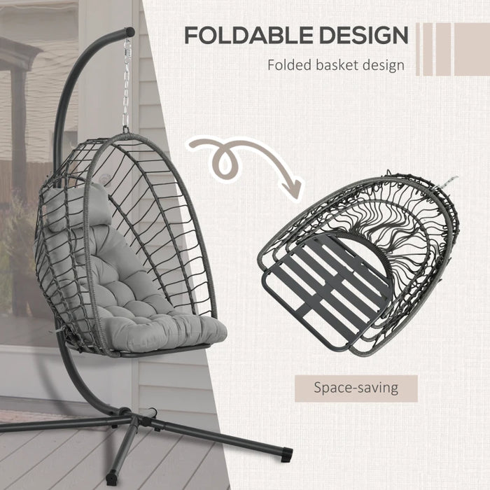 Image of a Rattan Swinging Egg Chair With Stand, Light Grey 