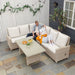 Image of an Outsunny Reclining 6 Seater Rattan Corner Sofa Set, Light Brown