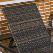 Image of a set of 2 brown rattan sun loungers with cream cushions and reclining backrests