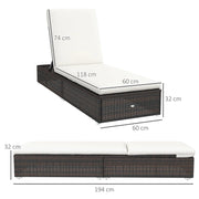 Image of a set of 2 reclining rattan sun loungers with cushions brown rattan with cream cushions