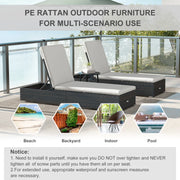 Image of a set of 2 reclining rattan sun loungers with cushions brown rattan with cream cushions