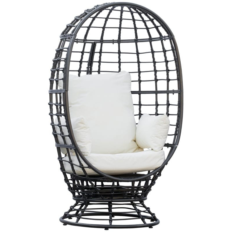 Wicker Egg Chair With 360° Swivel Base And Cushions