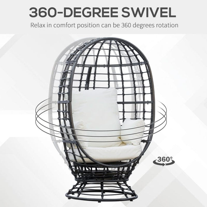 Wicker Egg Chair With 360° Swivel Base And Cushions