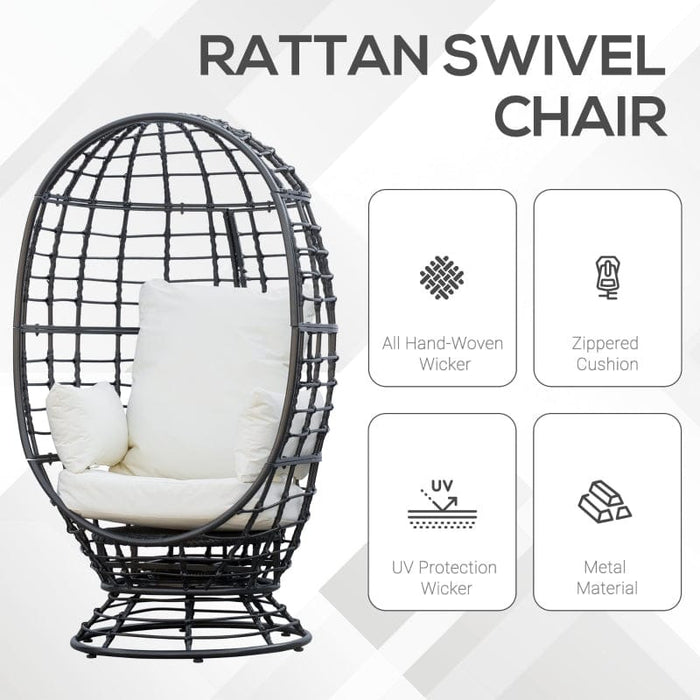 Wicker Egg Chair With 360° Swivel Base And Cushions