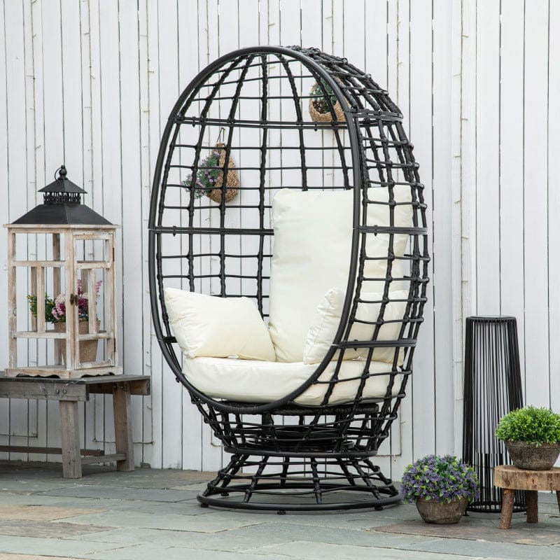Wicker Egg Chair With 360° Swivel Base And Cushions