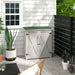 Image of a white wooden garden storage cabinet  with a green felt roof