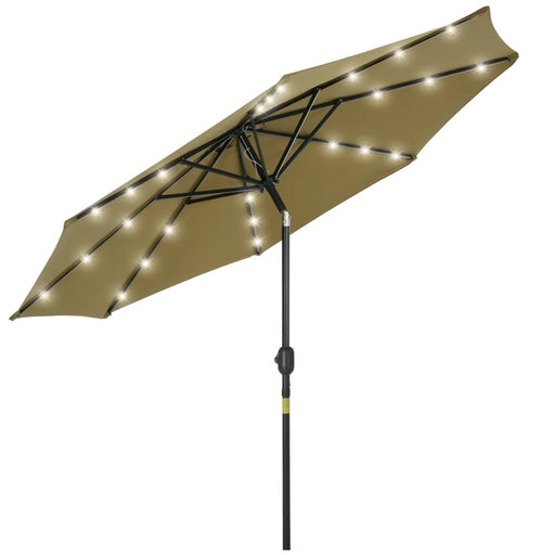 Image of a brown parasol with lights